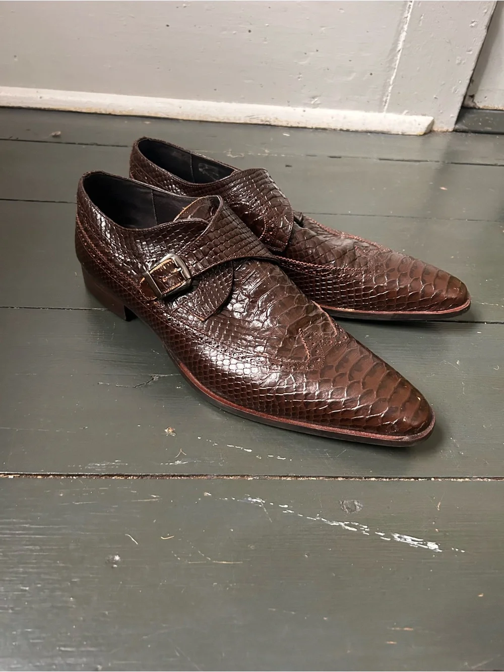 J. Bradford Brown Exotic Snakeskin Monk Strap Dress Shoes Made in Italy EU 45